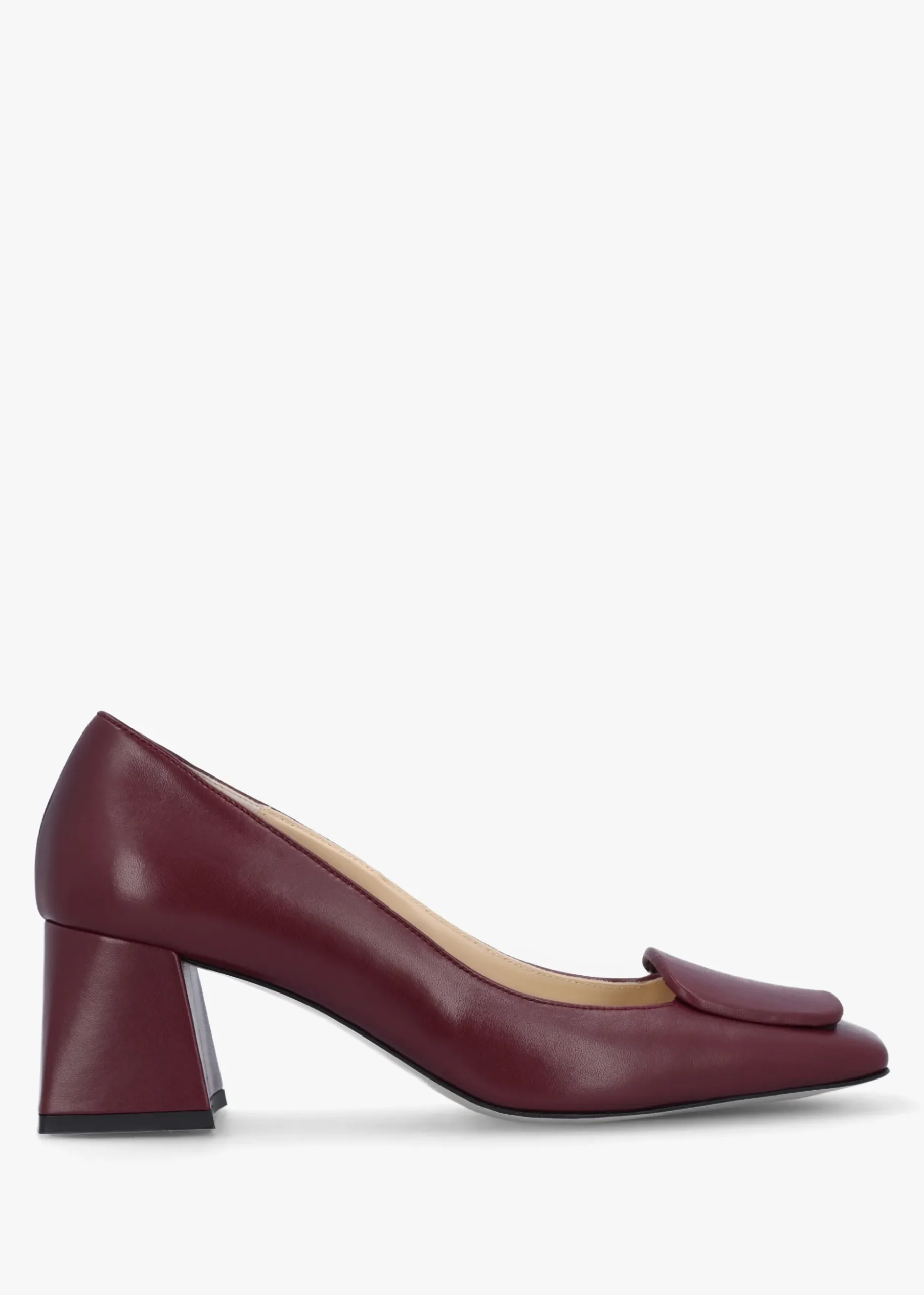 Nessie Burgundy Leather Block Heel Court Shoes