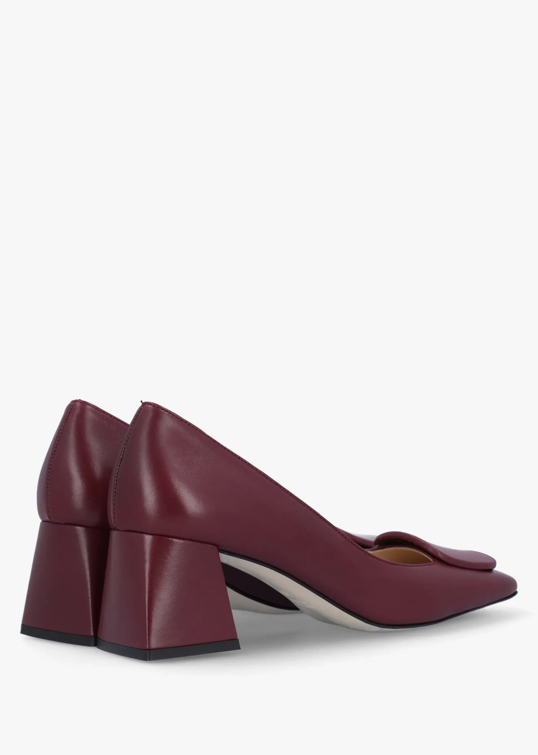 Nessie Burgundy Leather Block Heel Court Shoes