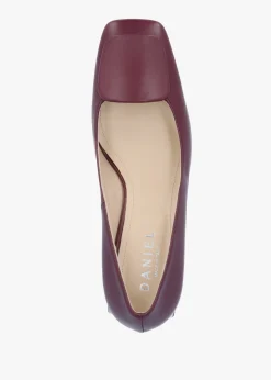 Nessie Burgundy Leather Block Heel Court Shoes