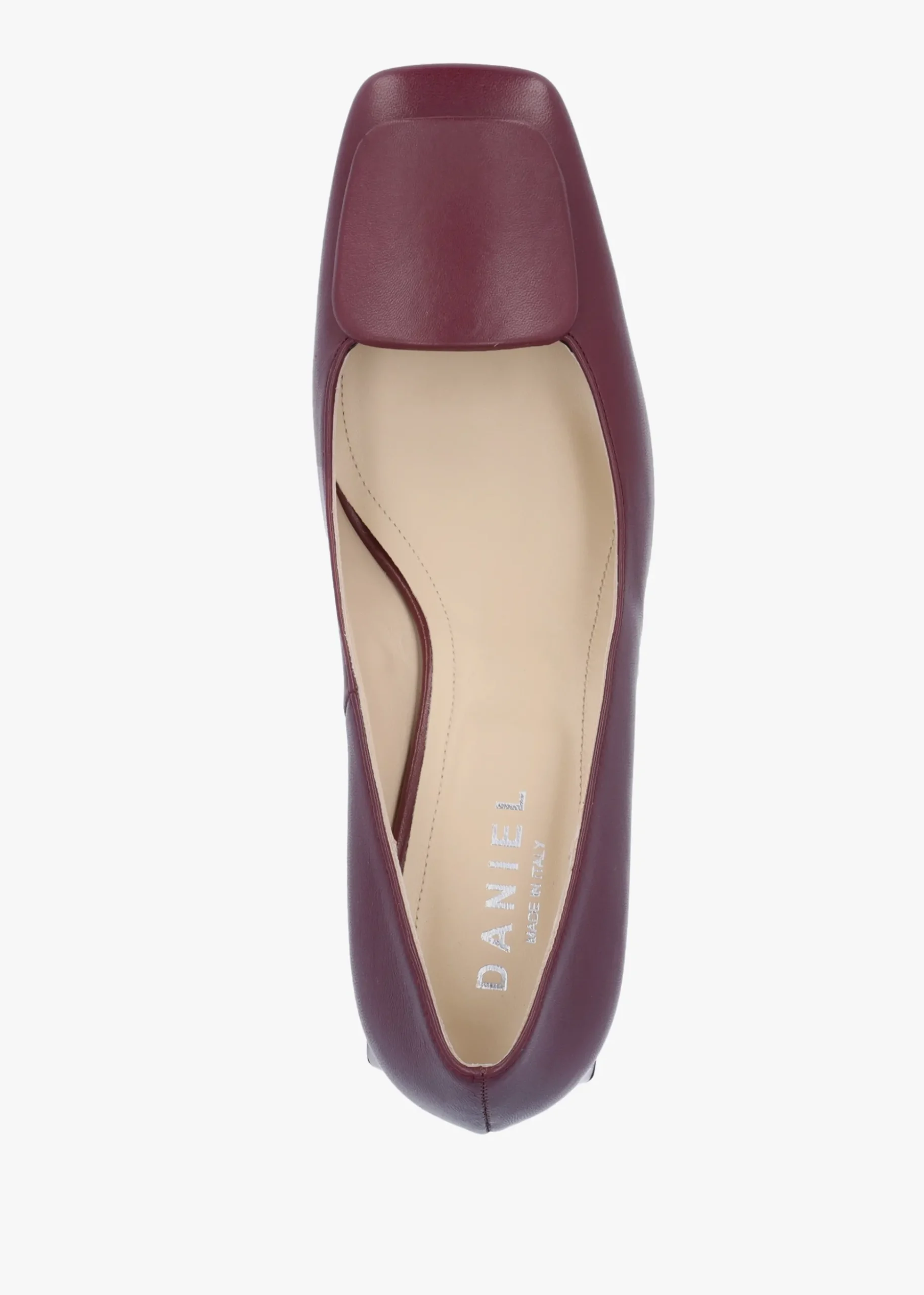 Nessie Burgundy Leather Block Heel Court Shoes