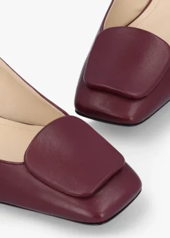 Nessie Burgundy Leather Block Heel Court Shoes
