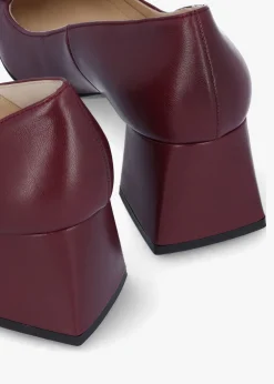 Nessie Burgundy Leather Block Heel Court Shoes