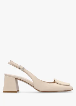Nessie Cream Leather Block Heel Sling Backs