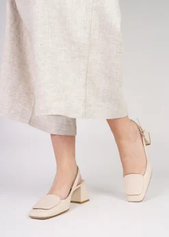 Nessie Cream Leather Block Heel Sling Backs