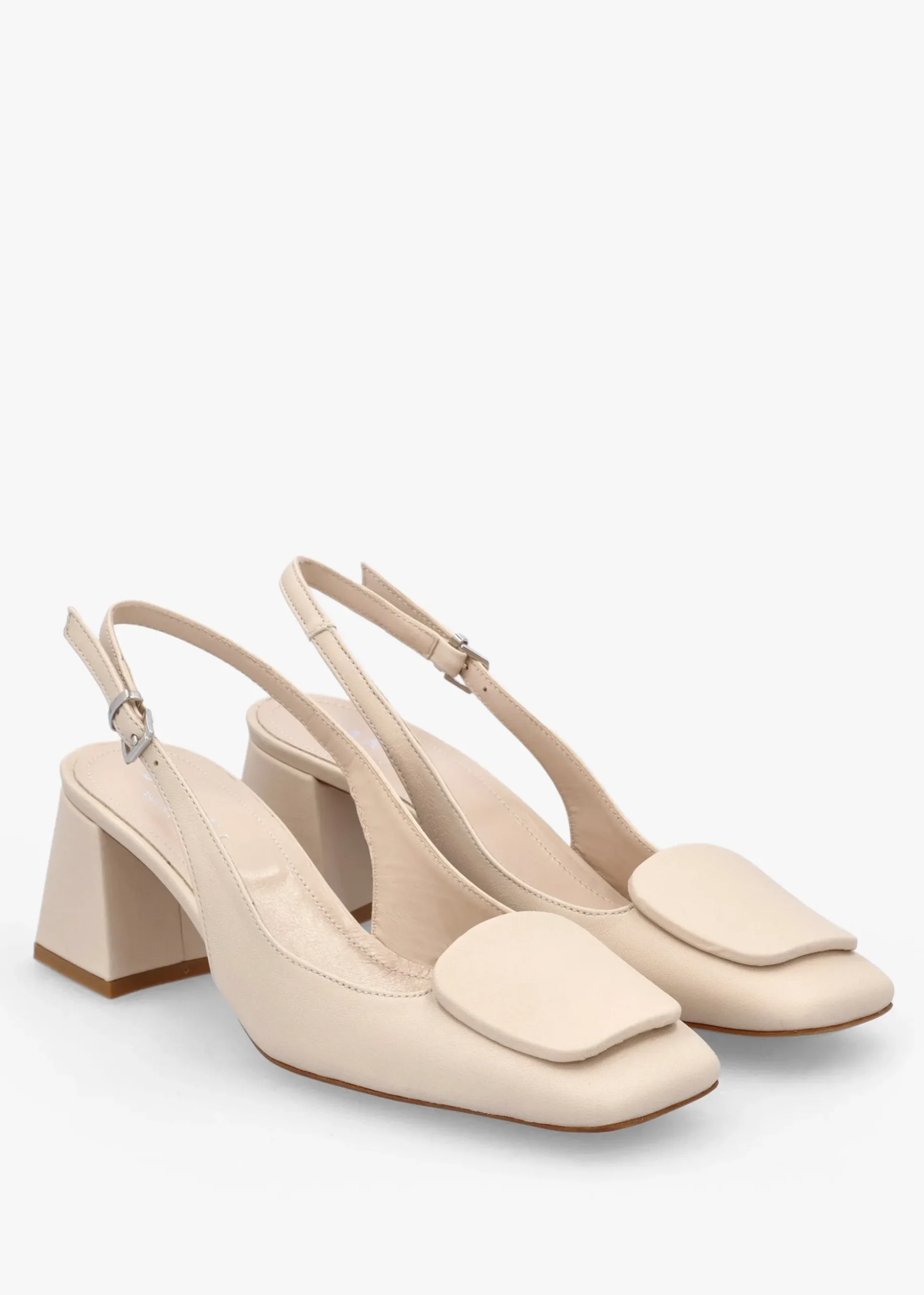 Nessie Cream Leather Block Heel Sling Backs