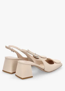 Nessie Cream Leather Block Heel Sling Backs