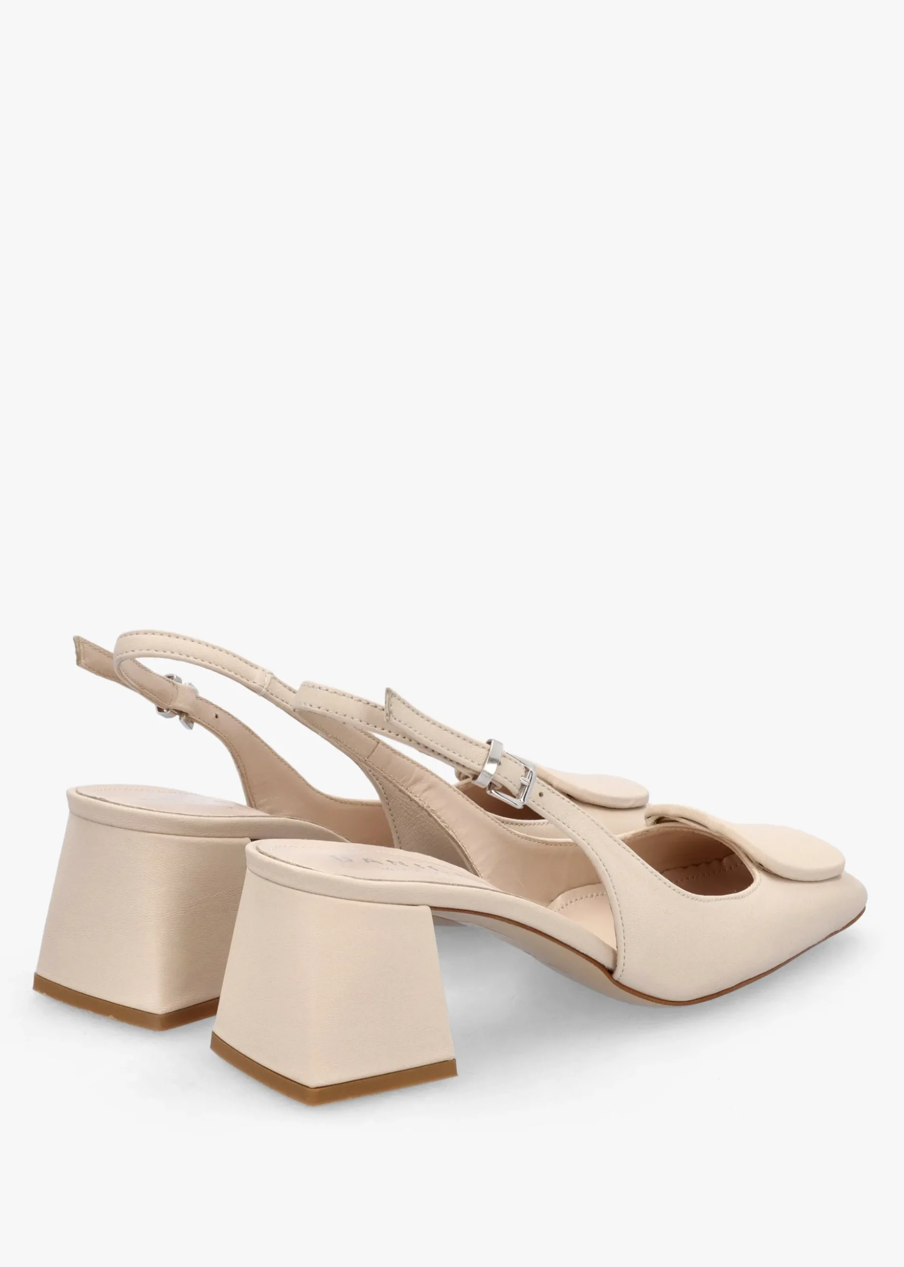 Nessie Cream Leather Block Heel Sling Backs