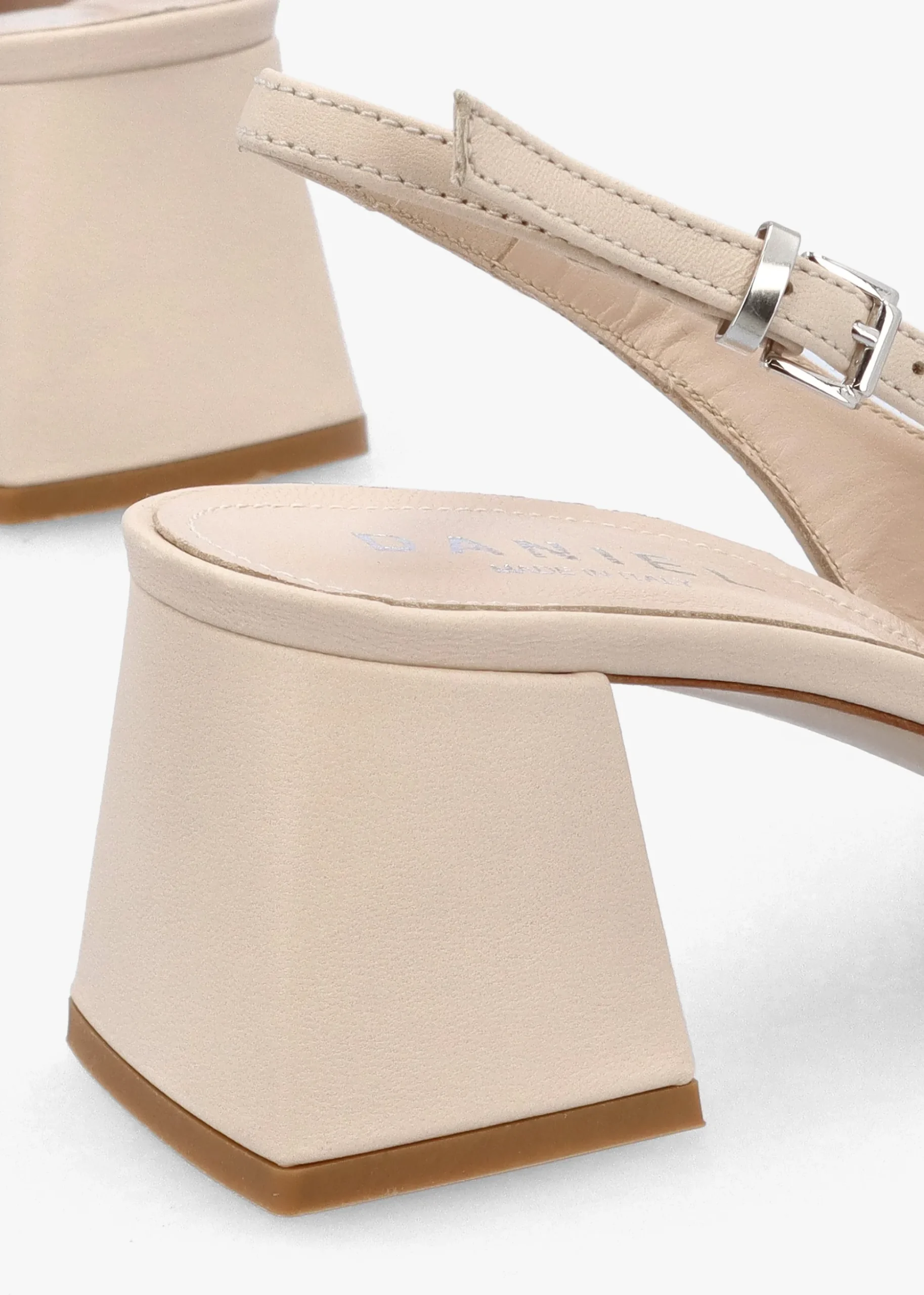 Nessie Cream Leather Block Heel Sling Backs