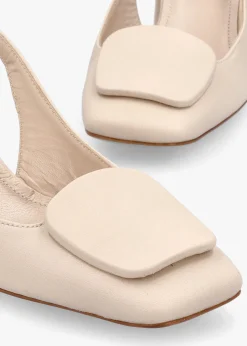Nessie Cream Leather Block Heel Sling Backs