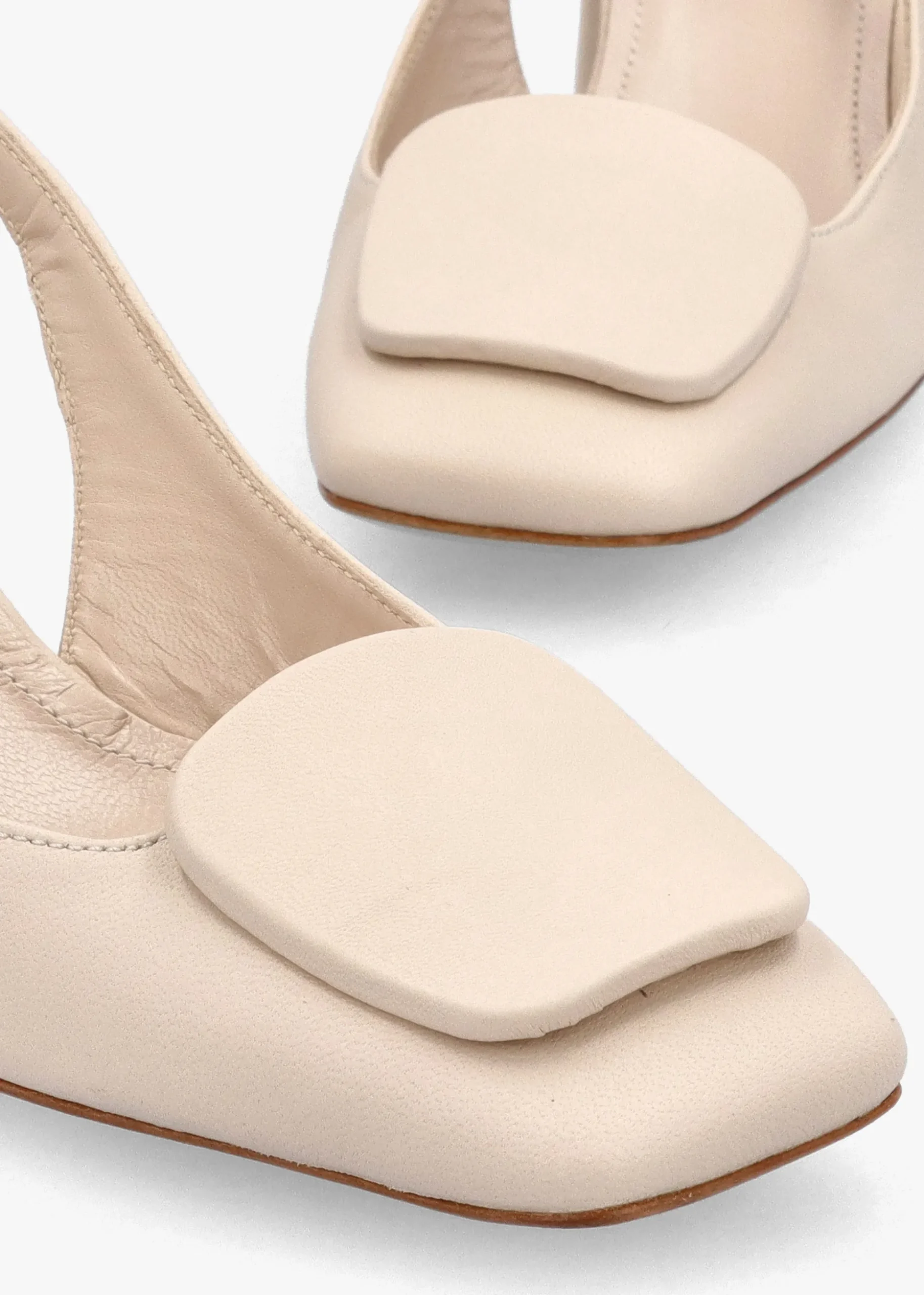 Nessie Cream Leather Block Heel Sling Backs