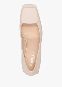 Nessie Cream Leather Block Heel Court Shoes
