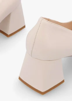 Nessie Cream Leather Block Heel Court Shoes