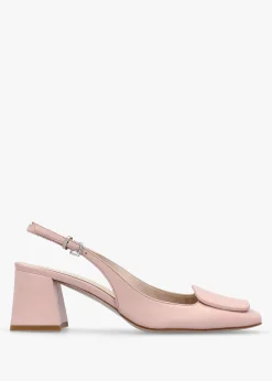 Nessie Nude Leather Block Heel Sling Backs