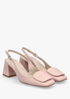 Nessie Nude Leather Block Heel Sling Backs