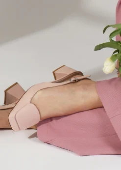 Nessie Nude Leather Block Heel Sling Backs