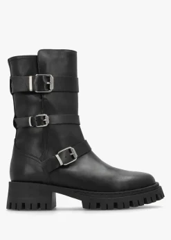 Niker Black Leather Tall Biker Boots