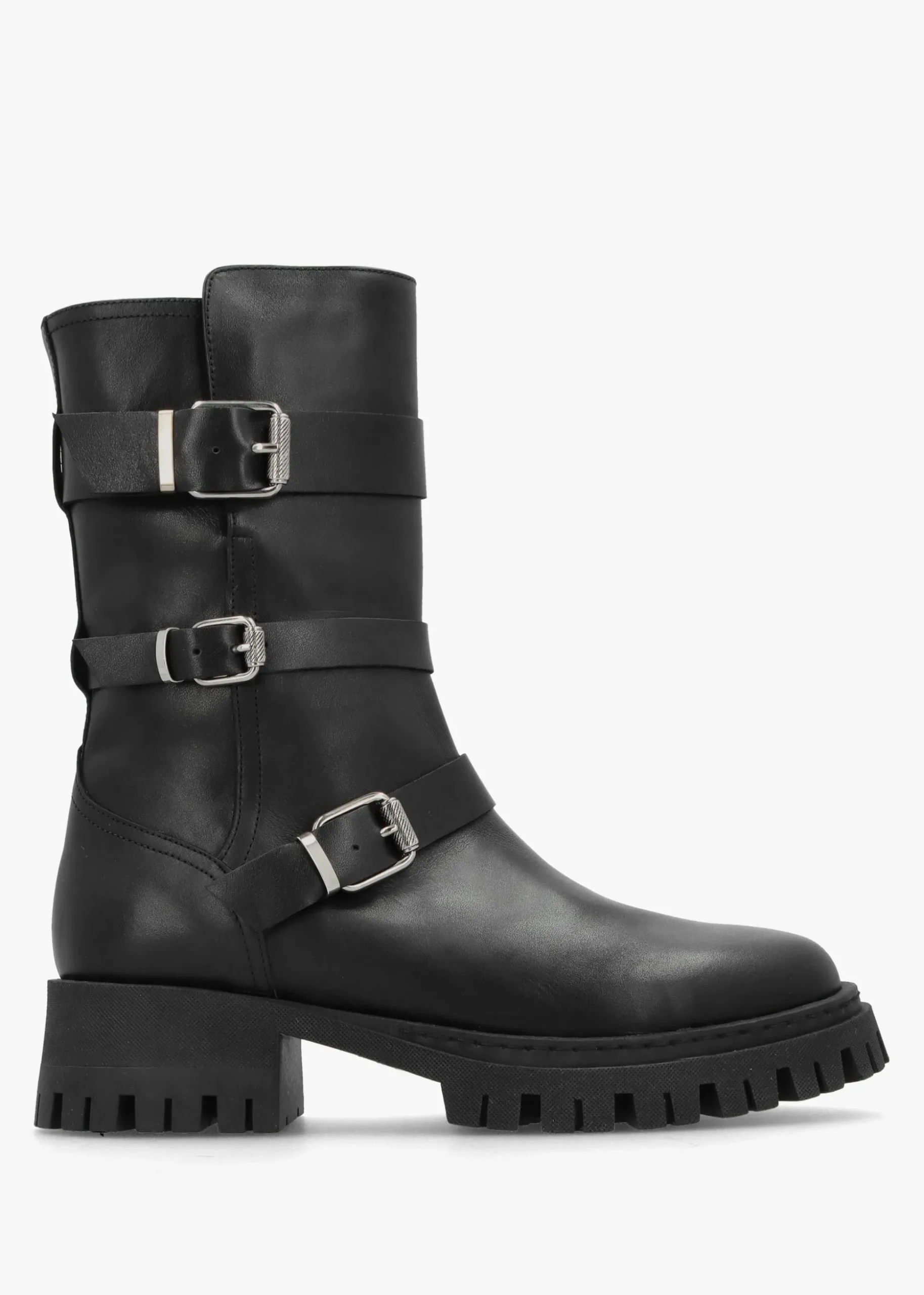 Niker Black Leather Tall Biker Boots