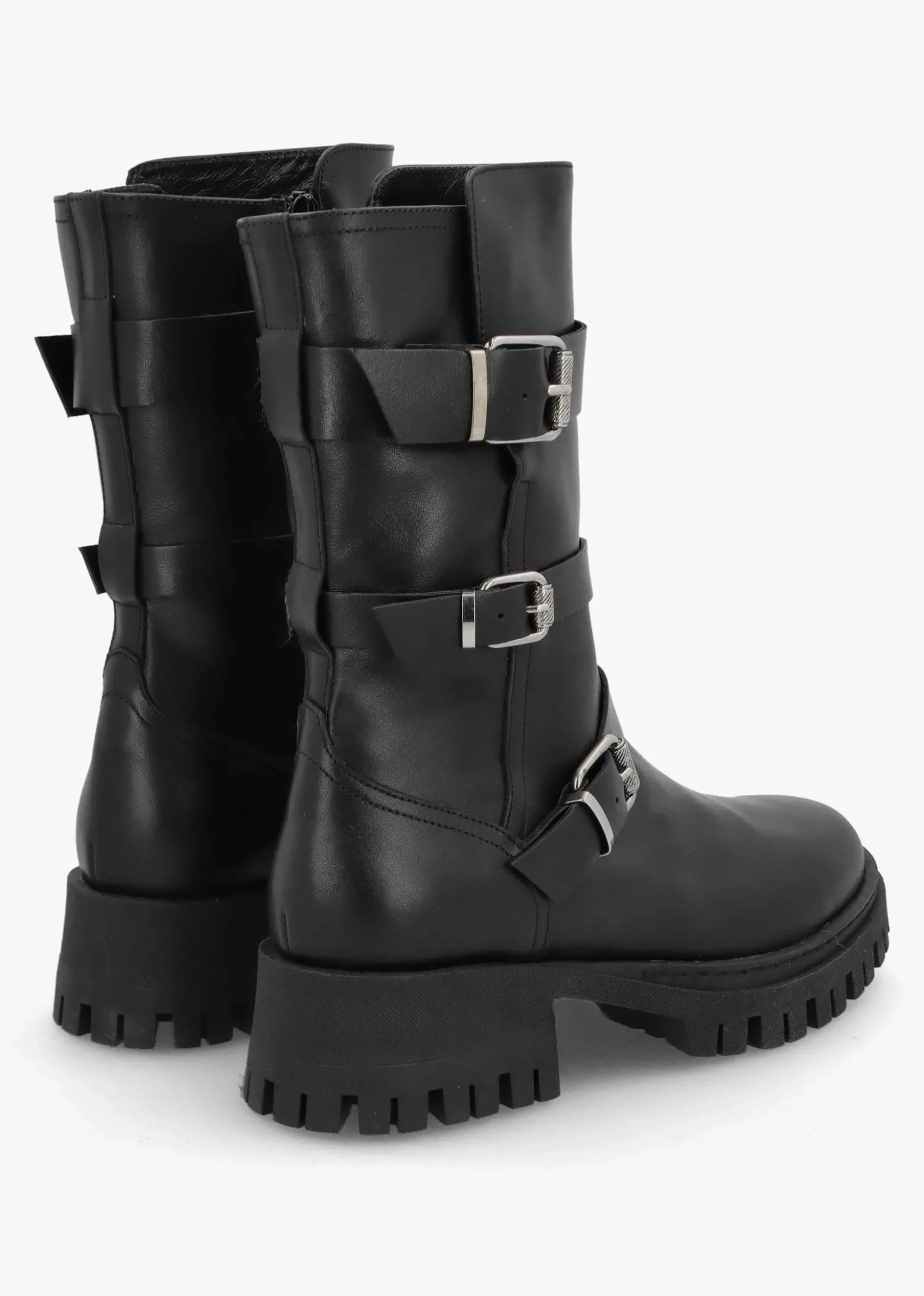 Niker Black Leather Tall Biker Boots