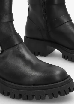 Niker Black Leather Tall Biker Boots