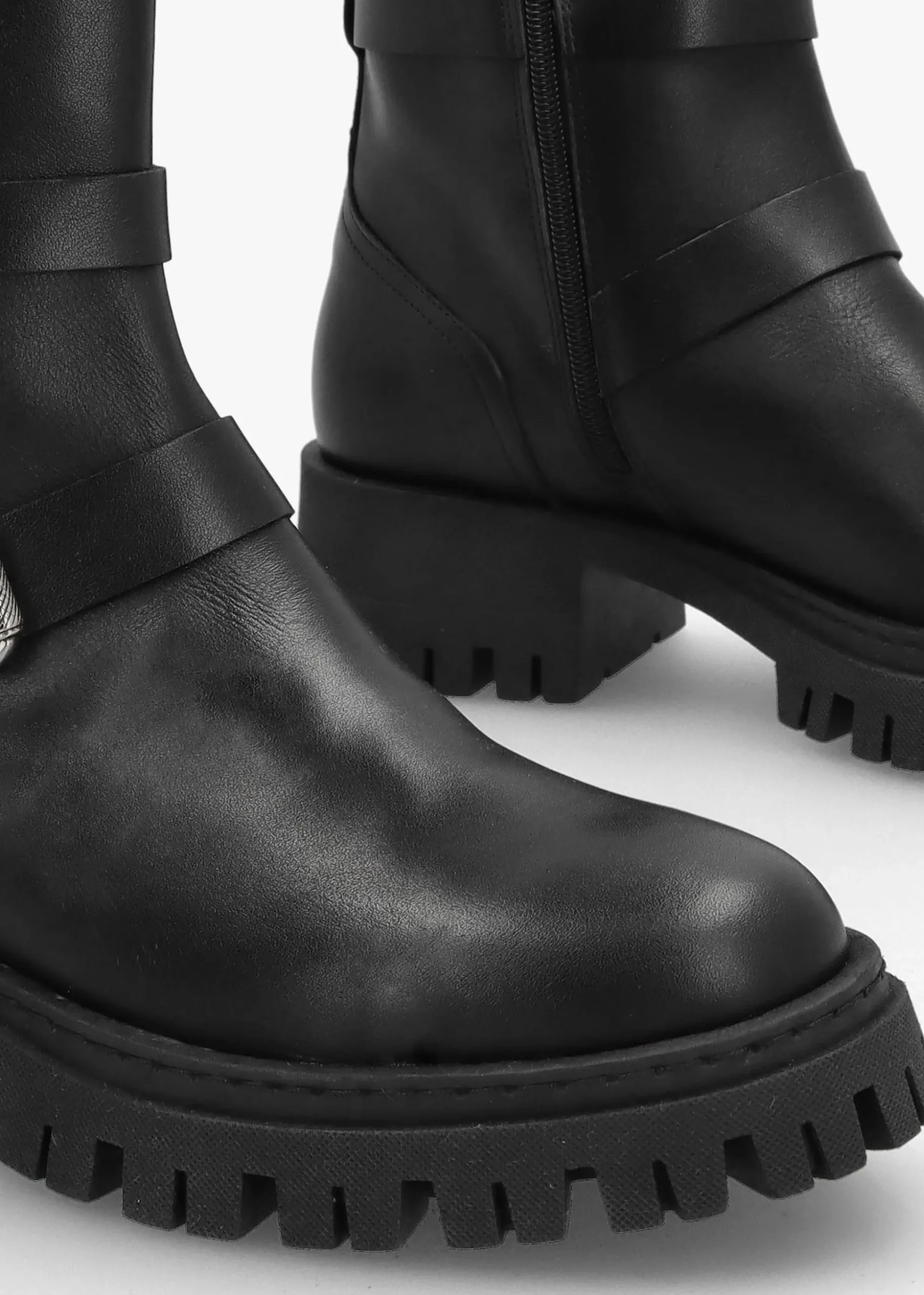 Niker Black Leather Tall Biker Boots