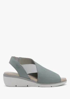 Nily Pale Blue Leather Low Wedge Sandals