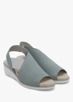 Nily Pale Blue Leather Low Wedge Sandals
