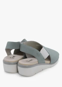 Nily Pale Blue Leather Low Wedge Sandals