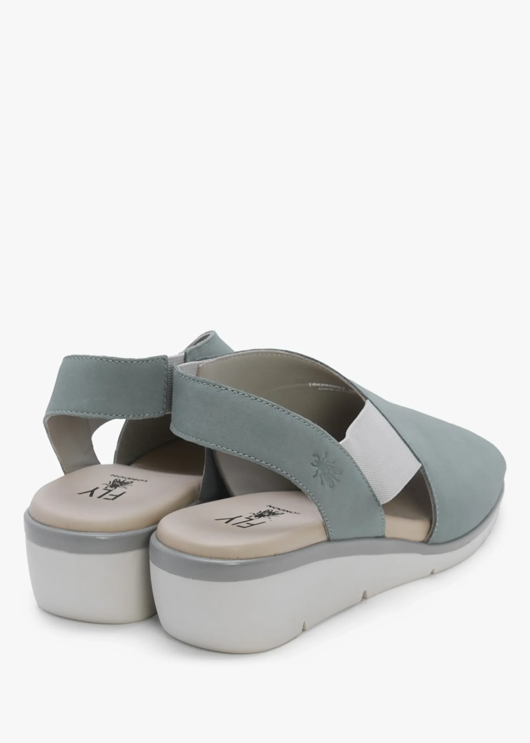 Nily Pale Blue Leather Low Wedge Sandals