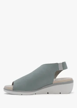 Nily Pale Blue Leather Low Wedge Sandals