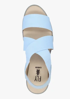 Noli Sky Blue Leather Elasticated Low Wedge Sandals