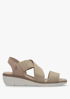 Noli Taupe Leather Elasticated Low Wedge Sandals