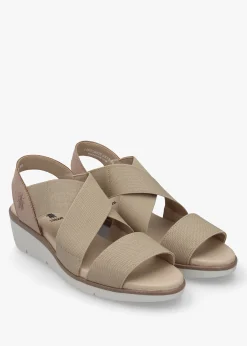 Noli Taupe Leather Elasticated Low Wedge Sandals
