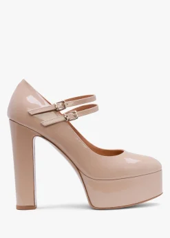 Nomary Nude Patent Leather Platform Heeled May Janes