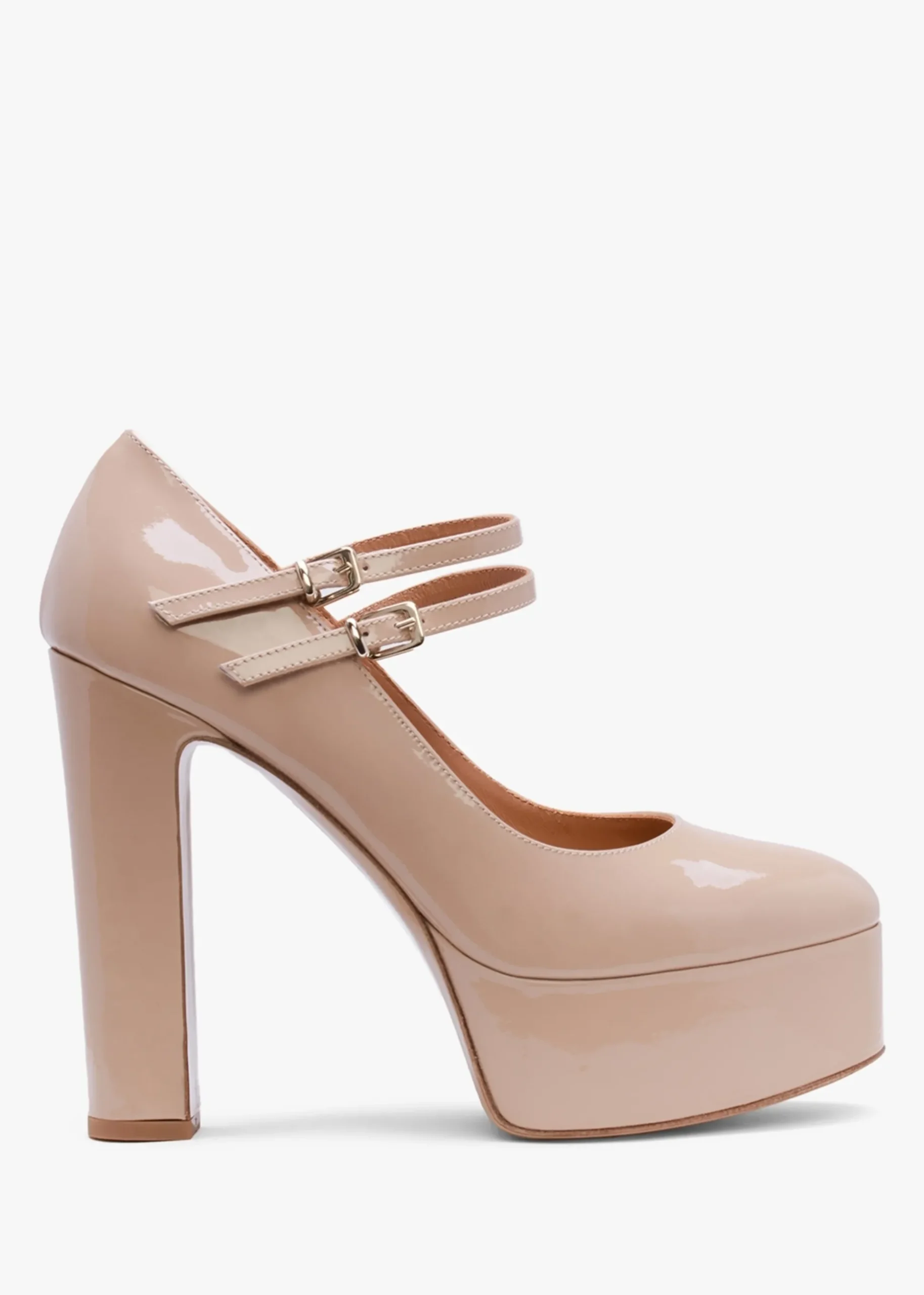 Nomary Nude Patent Leather Platform Heeled May Janes