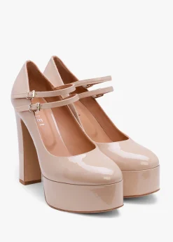 Nomary Nude Patent Leather Platform Heeled May Janes