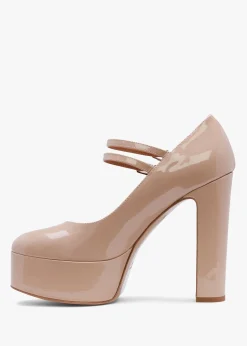 Nomary Nude Patent Leather Platform Heeled May Janes