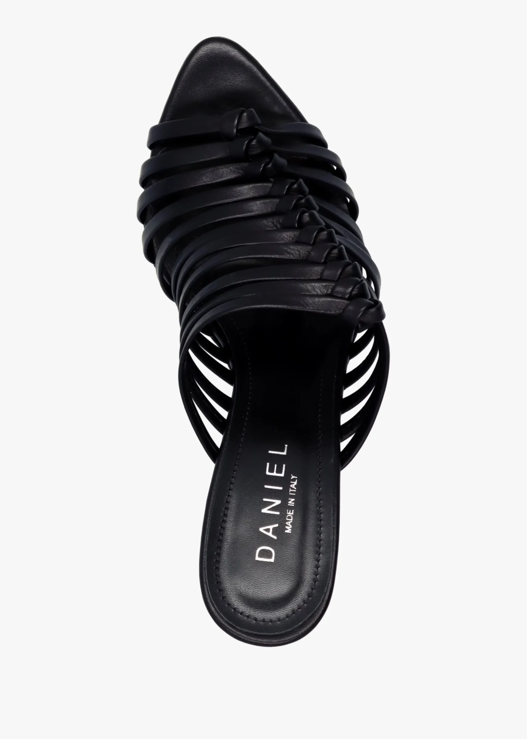 Notty Black Leather Knotted Strap Heeled Mules