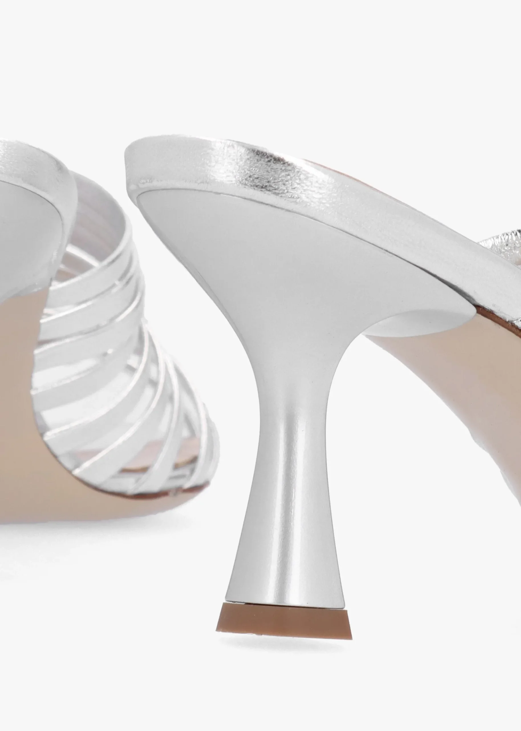 Notty Silver Leather Knotted Strap Heeled Mules