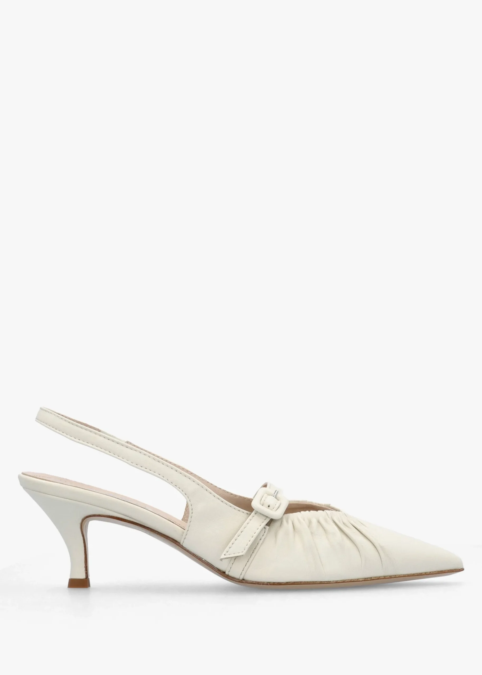 Nouche Cream Leather Rouched Kitten Heel Sling Backs