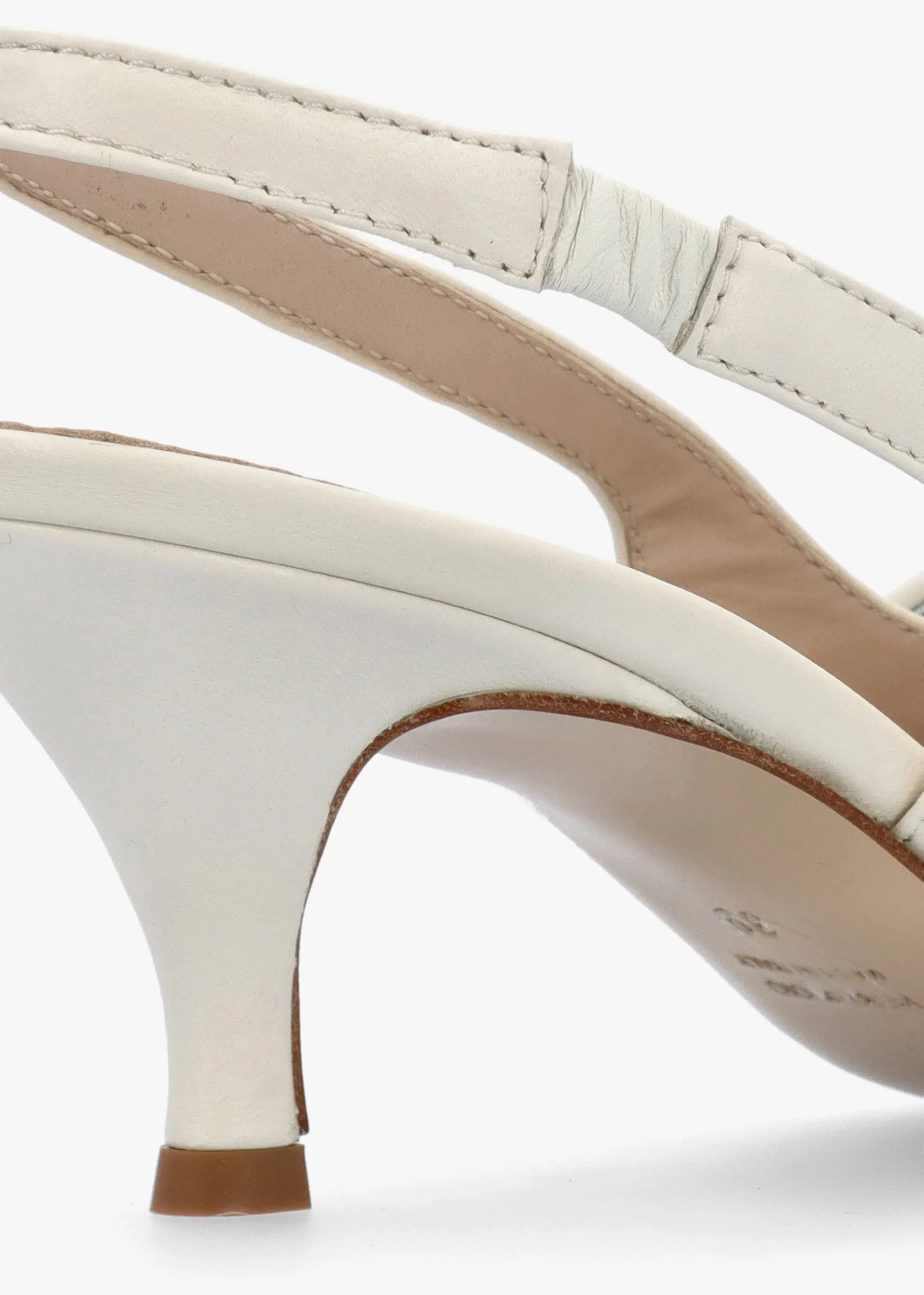 Nouche Cream Leather Rouched Kitten Heel Sling Backs