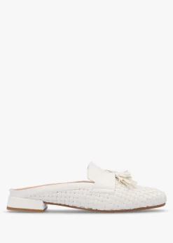 Nova Cream Leather Woven Backless Mules