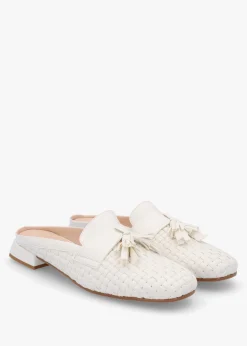 Nova Cream Leather Woven Backless Mules