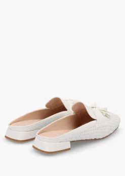 Nova Cream Leather Woven Backless Mules