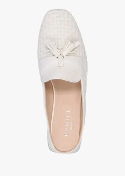Nova Cream Leather Woven Backless Mules