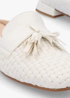 Nova Cream Leather Woven Backless Mules