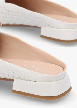 Nova Cream Leather Woven Backless Mules