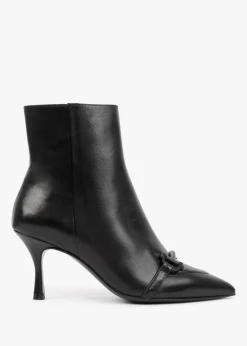 Nuckle Black Leather Horsebit Ankle Boots