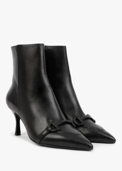 Nuckle Black Leather Horsebit Ankle Boots