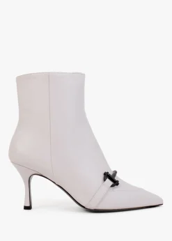 Nuckle Light Grey Leather Horsebit Ankle Boots