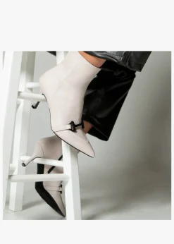 Nuckle Light Grey Leather Horsebit Ankle Boots